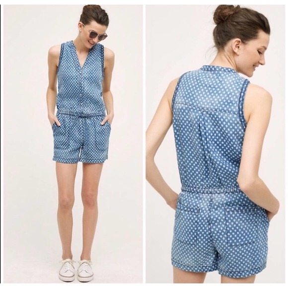 Anthropologie Pants - Anthropologie Hei Hei Dottie Linen Printed V-Neck Romper READ DESCRIPTION